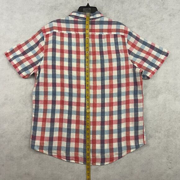 Natural Blue By Visitor Shirt Mens XL Red Blue Check Button Up 100% Linen - Picture 7 of 12